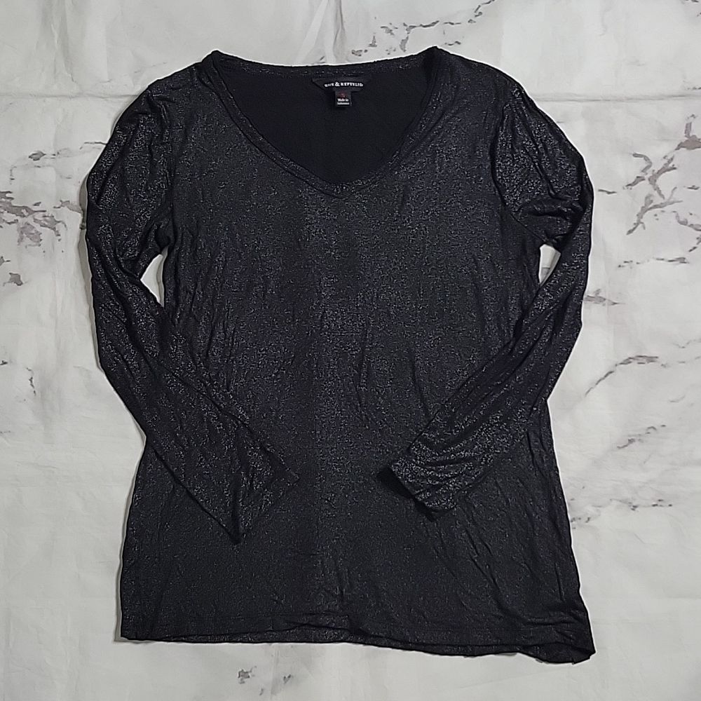 Rock & Republic Black Shimmer Long Sleeve Tee - Picture 1 of 5